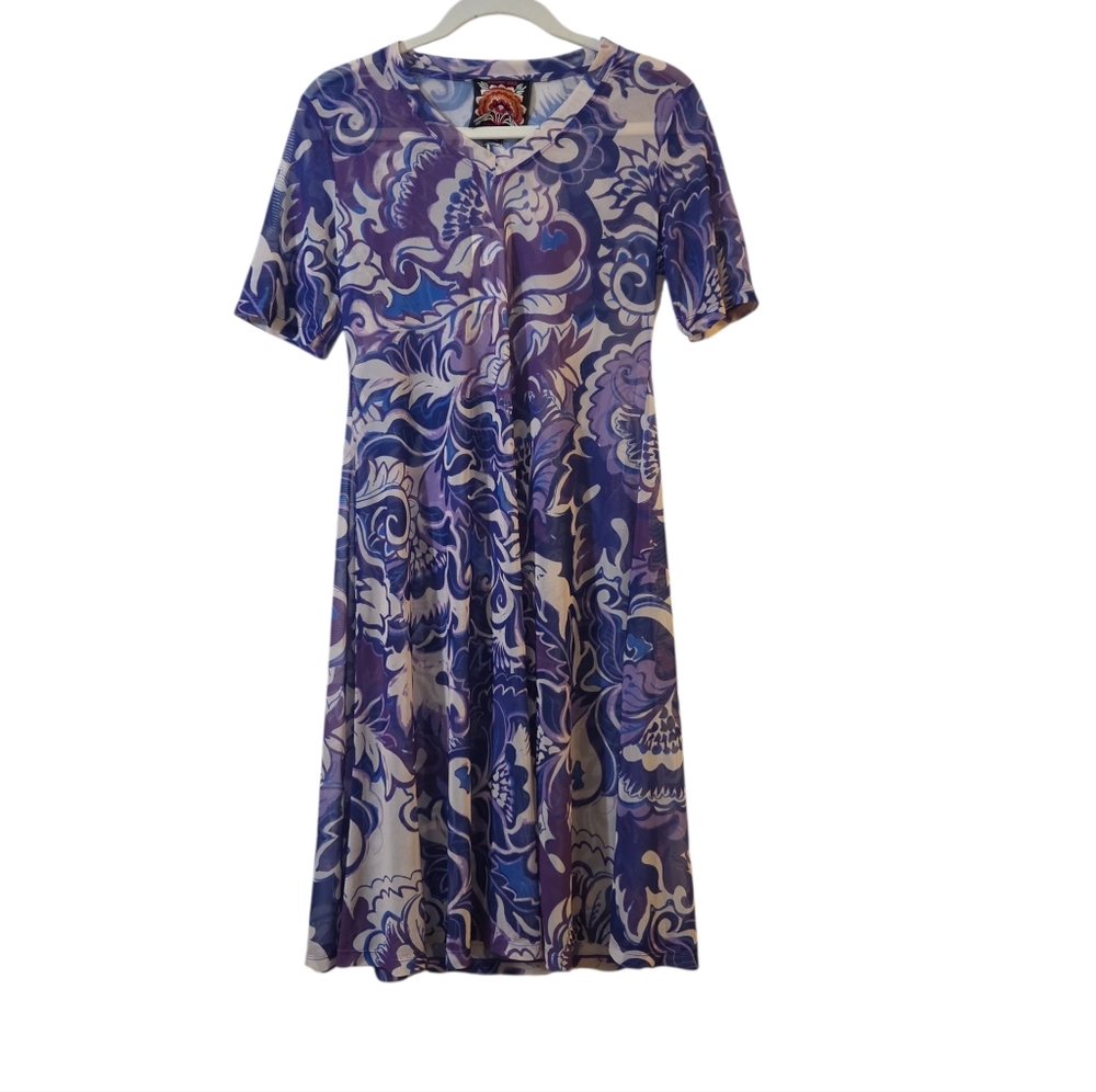 Johnny Was Mesh Sheer A Line Dress Purple Ravena Size Small